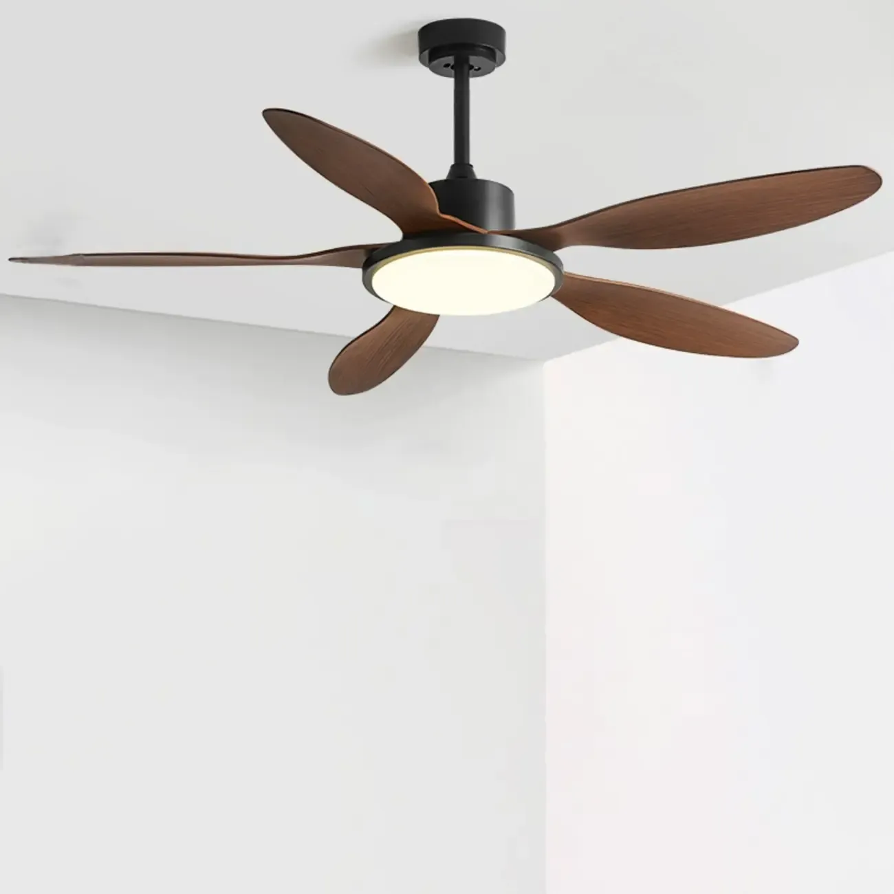 Nordic Wood Downrod Ceiling Fan 3-Gear Dimming for Living Room