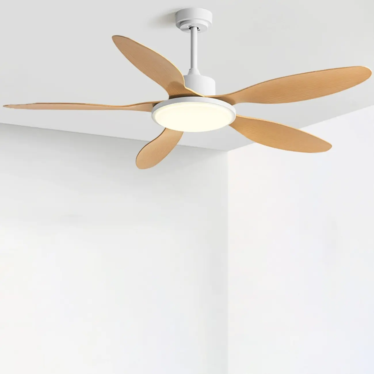 Nordic Wood Downrod Ceiling Fan 3-Gear Dimming for Living Room | homeyfad