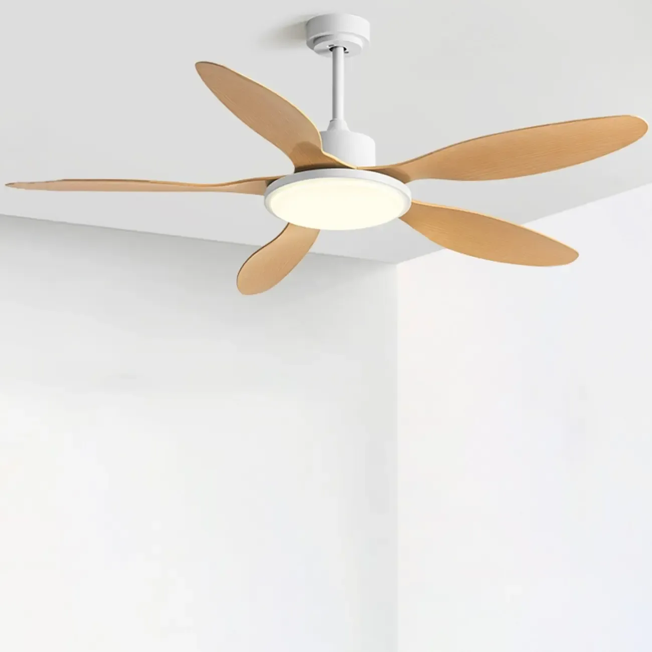 Nordic Wood Downrod Ceiling Fan 3-Gear Dimming for Living Room