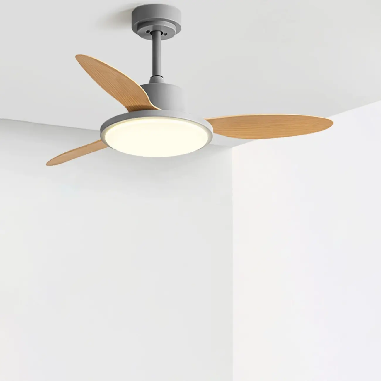 Nordic Wood Downrod Ceiling Fan 3-Gear Dimming for Living Room | homeyfad