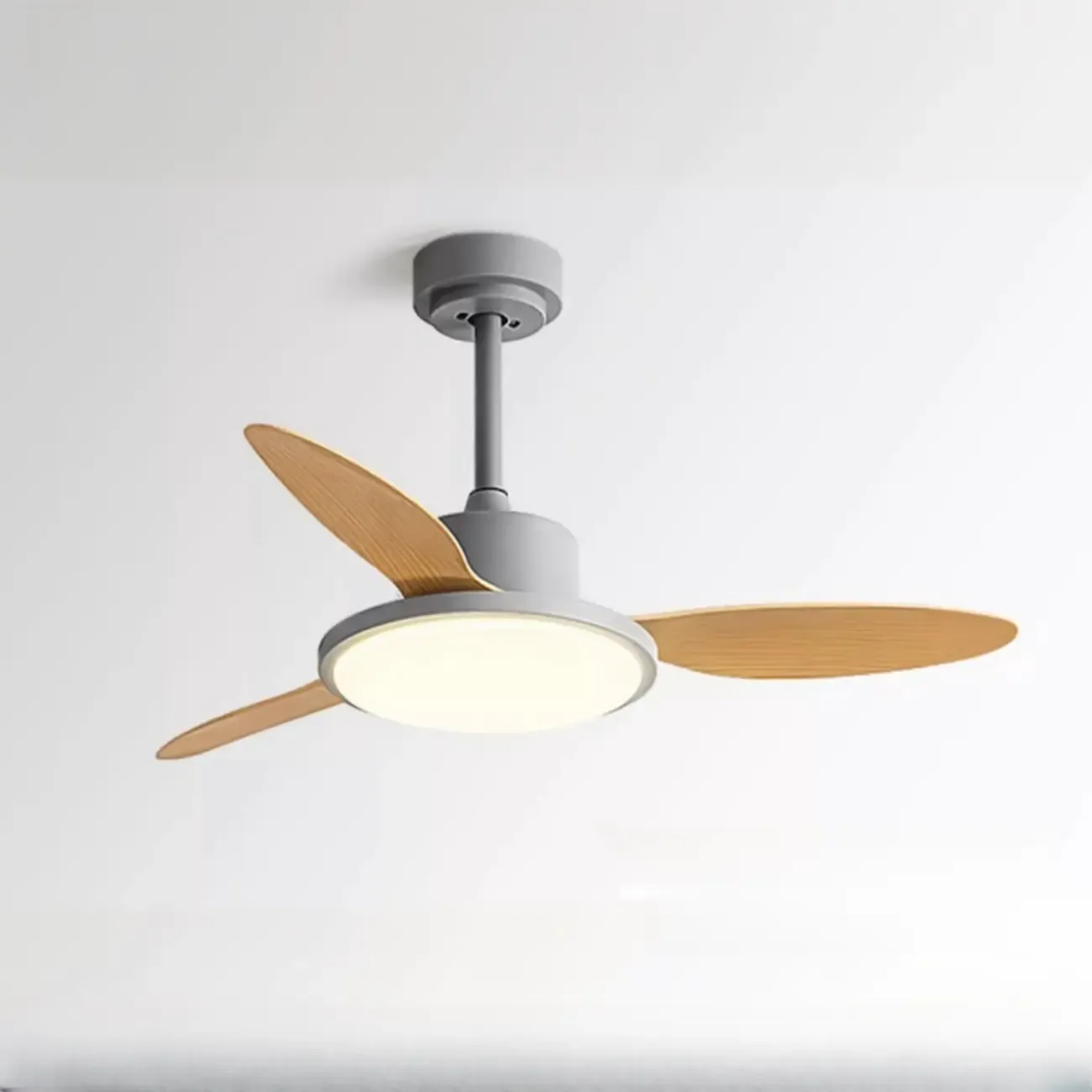 Nordic Wood Downrod Ceiling Fan 3-Gear Dimming for Living Room