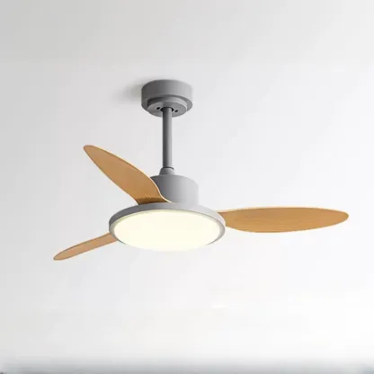 Nordic Wood Downrod Ceiling Fan 3-Gear Dimming for Living Room