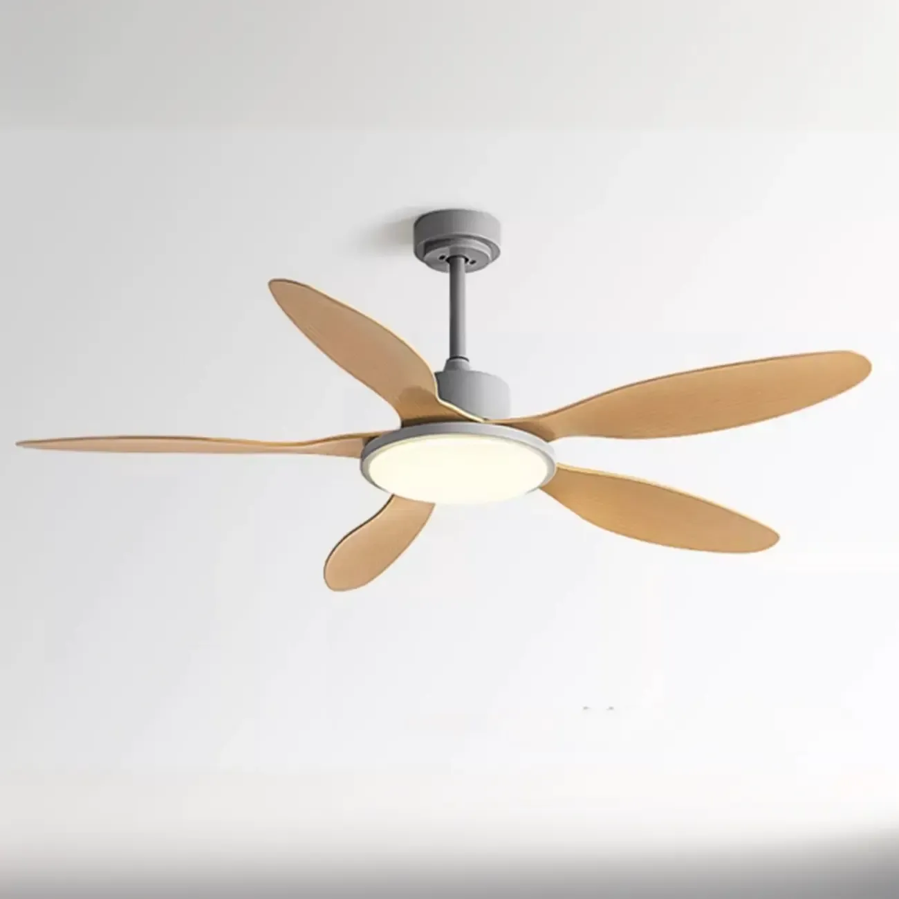 Nordic Wood Downrod Ceiling Fan 3-Gear Dimming for Living Room