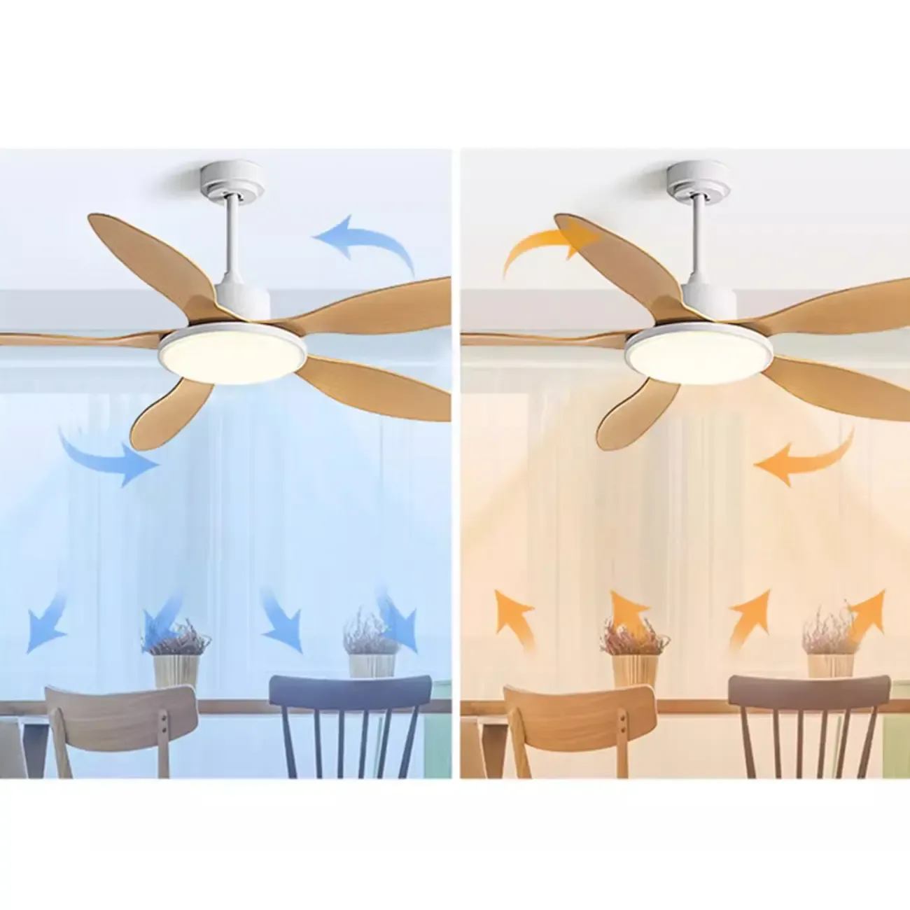 Nordic Wood Downrod Ceiling Fan 3-Gear Dimming for Living Room
