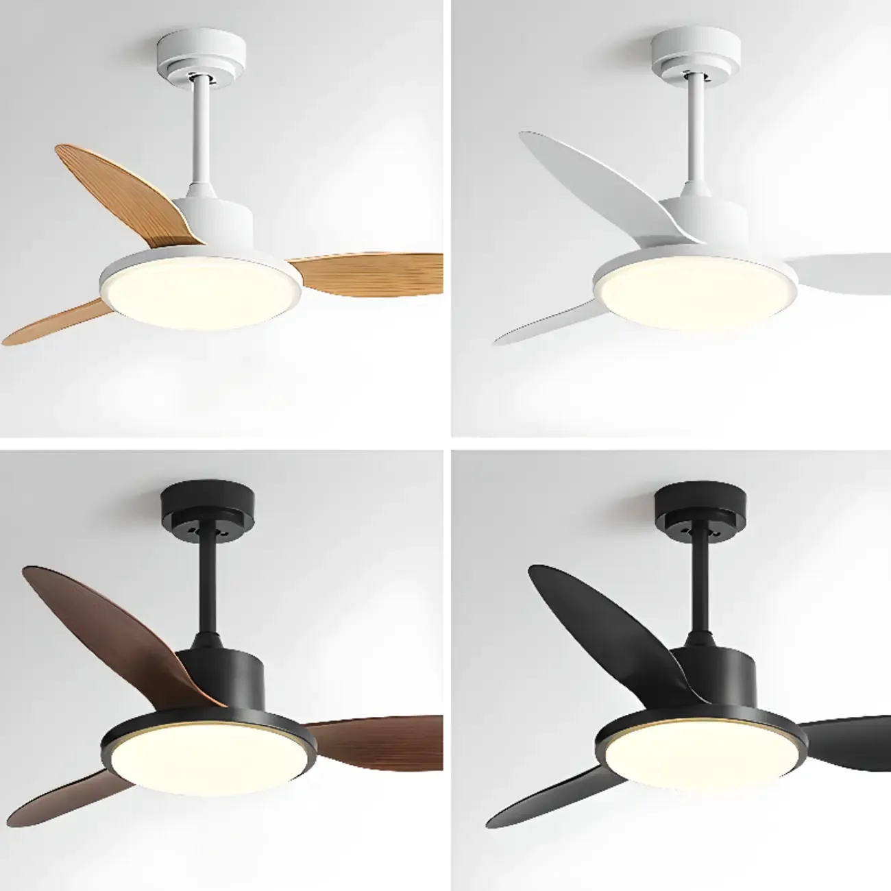 Nordic Wood Downrod Ceiling Fan 3-Gear Dimming for Living Room