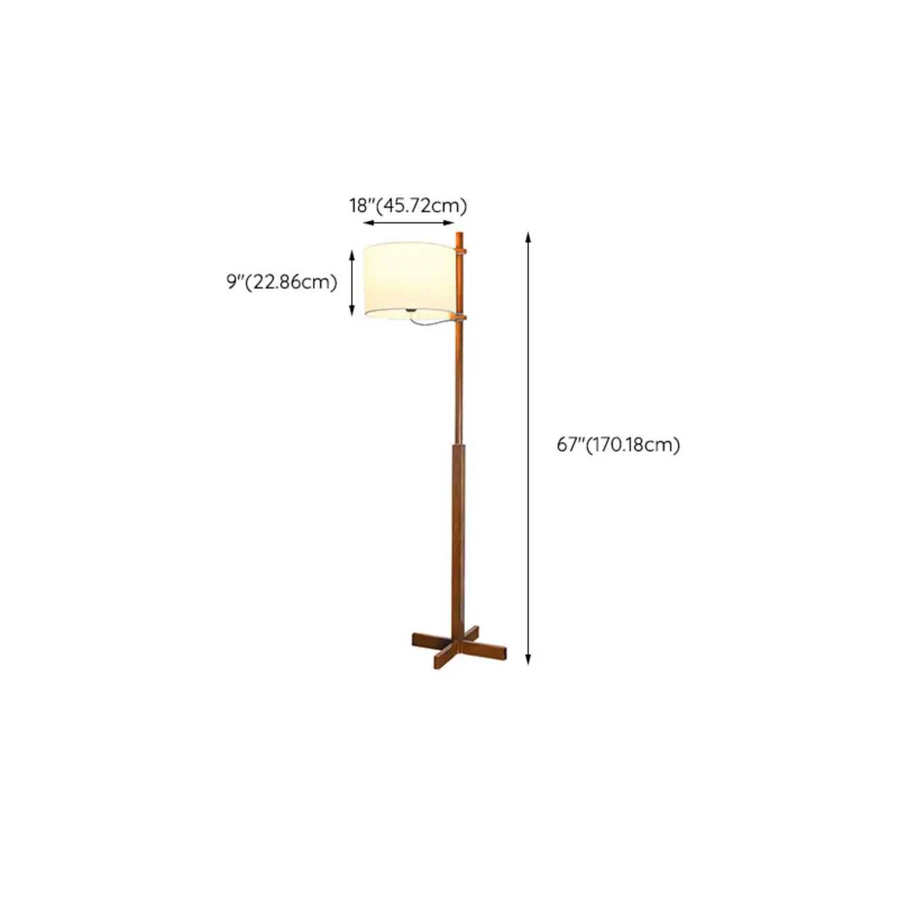Modern Wooden Floor Lamp Fabric Shade Plug-In for Living Room #size
