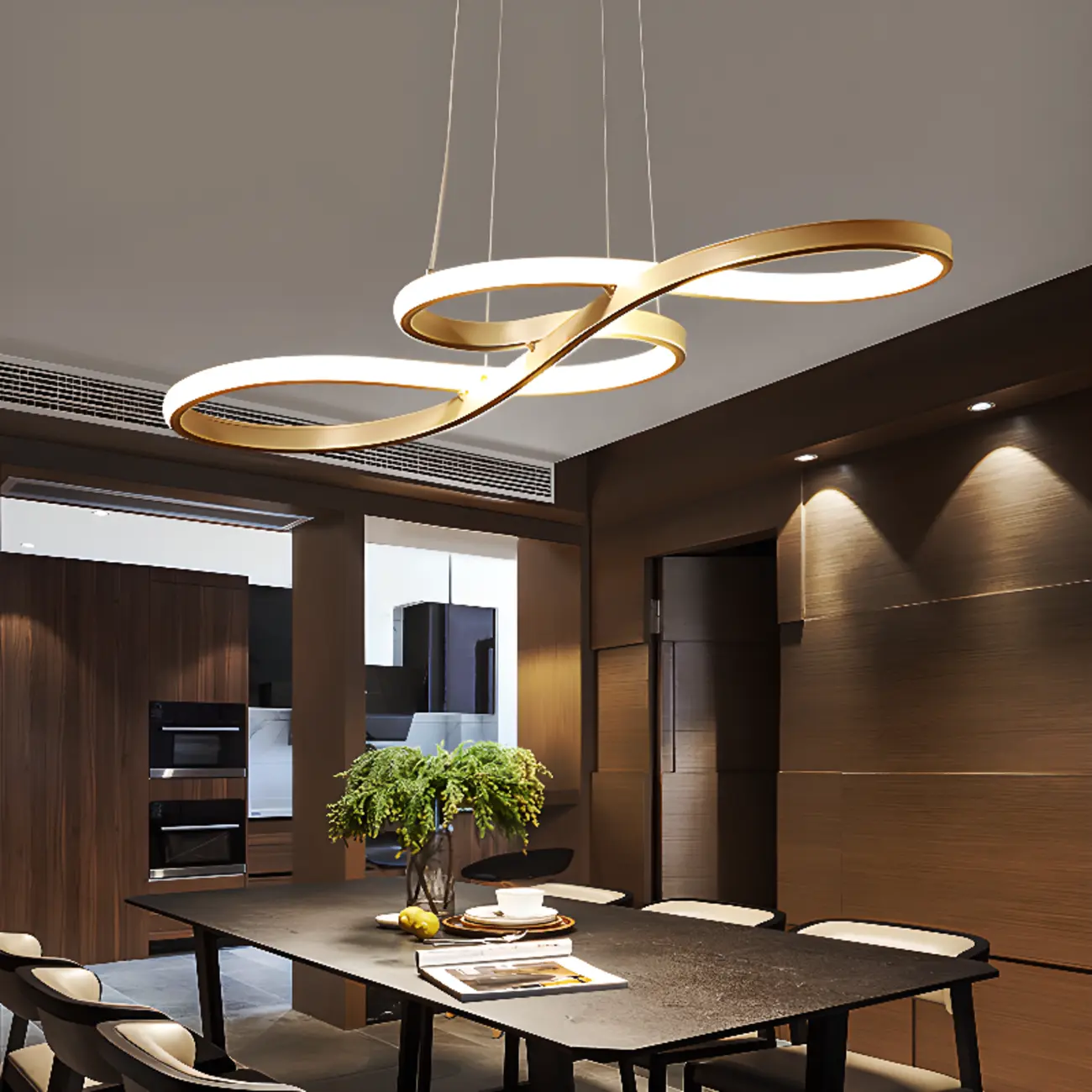 Modern Metal Gold Linear Pendant for Kitchen Island Image - 2 | homeyfad