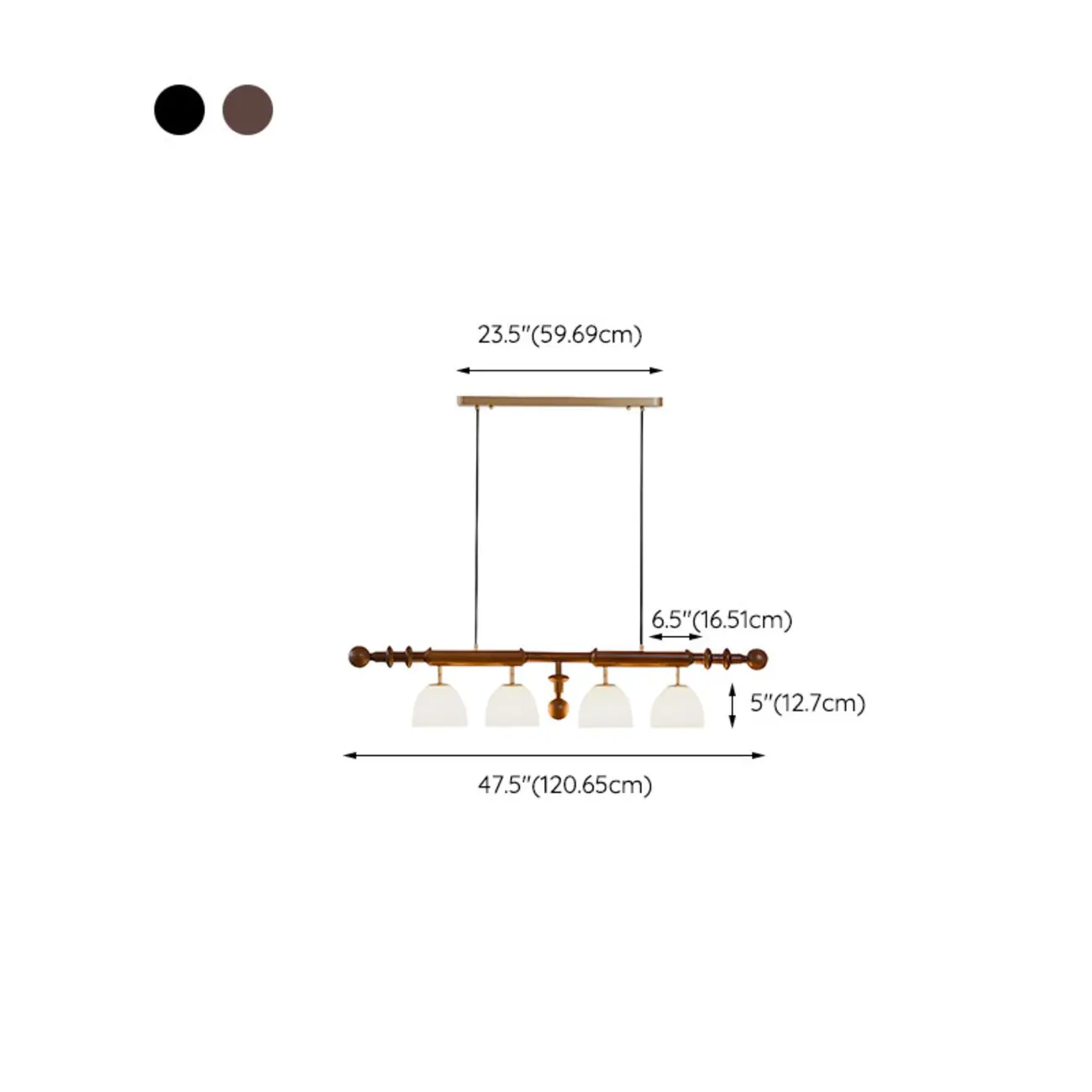 4-Light Island Pendant Light Modern Wood Glass Dome for Kitchen #size