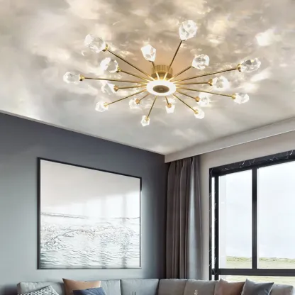 Geometric Crystal Gold Semi Flush Mount Light 3-Gear Dimming Image - 2