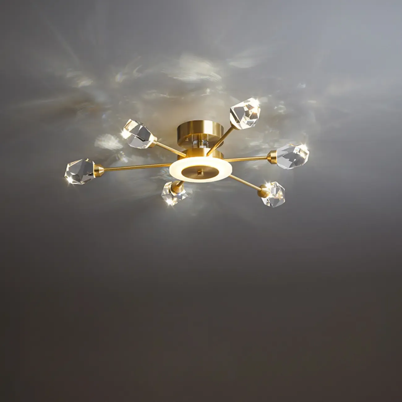Geometric Crystal Gold Semi Flush Mount Light 3-Gear Dimming Image - 6