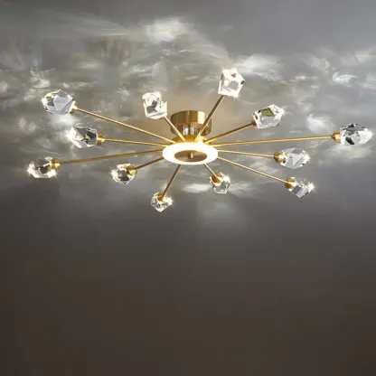 Geometric Crystal Gold Semi Flush Mount Light 3-Gear Dimming Image - 8