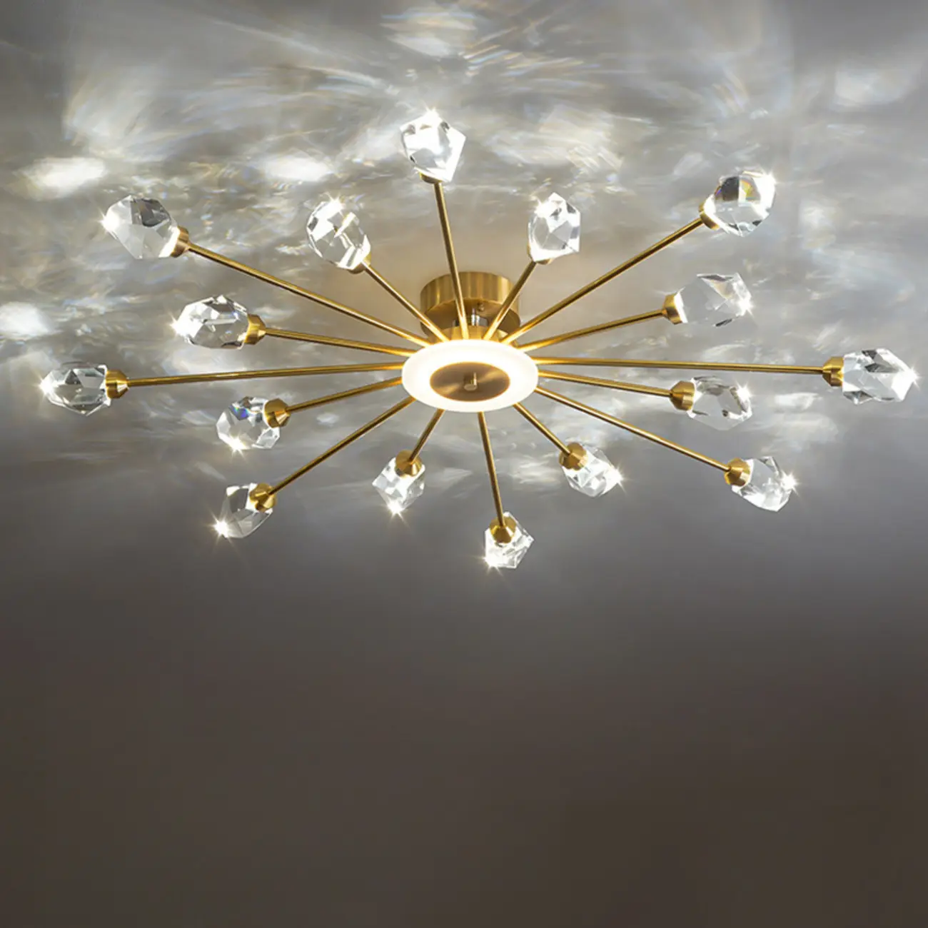 Geometric Crystal Gold Semi Flush Mount Light 3-Gear Dimming Image - 9 | homeyfad