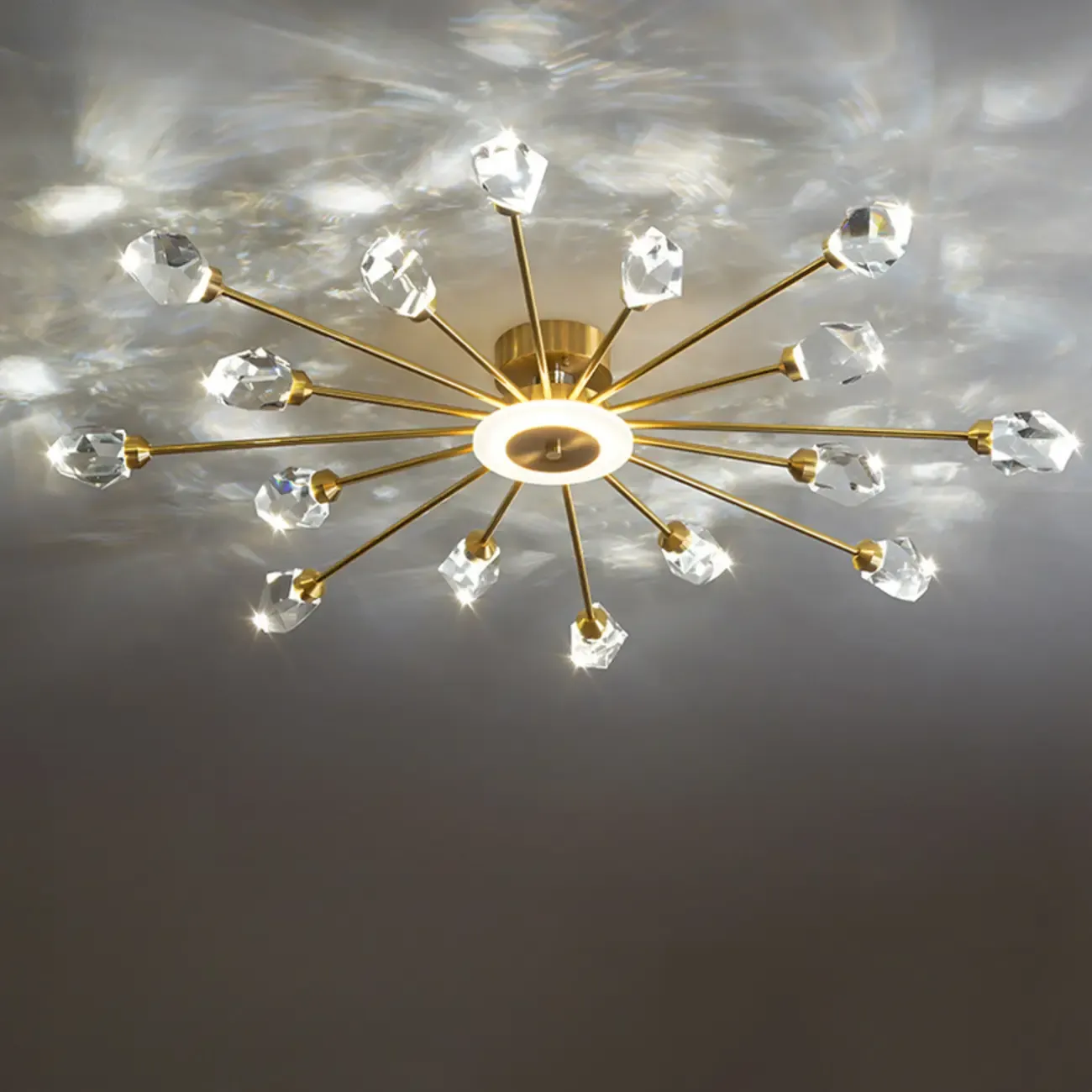 Geometric Crystal Gold Semi Flush Mount Light 3-Gear Dimming Image - 9