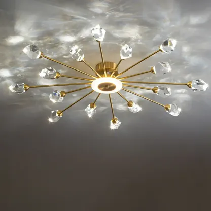 Geometric Crystal Gold Semi Flush Mount Light 3-Gear Dimming Image - 9