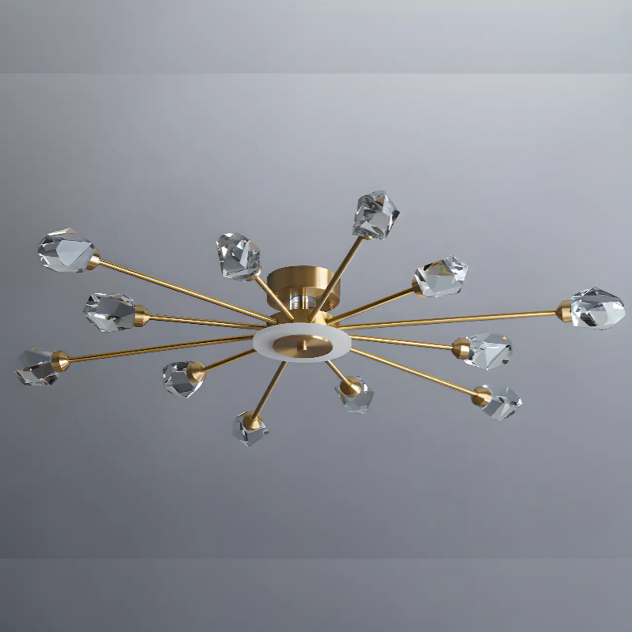 Geometric Crystal Gold Semi Flush Mount Light 3-Gear Dimming Image - 10 | homeyfad