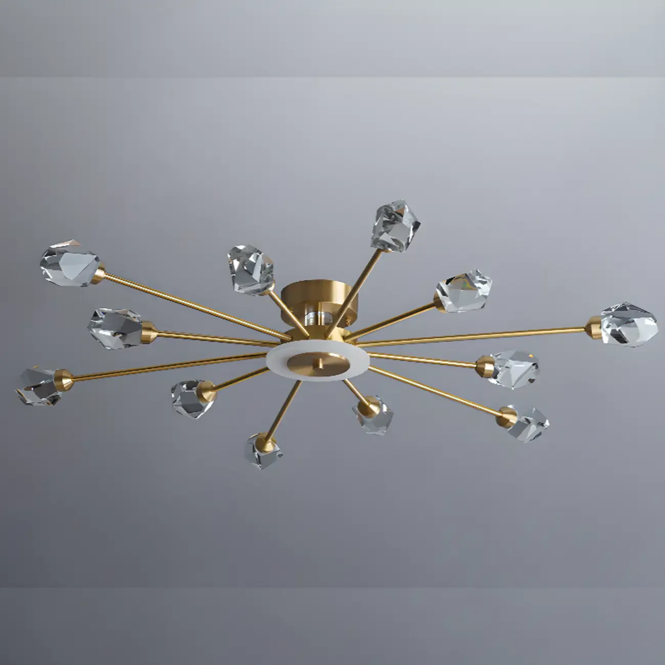 Geometric Crystal Gold Semi Flush Mount Light 3-Gear Dimming Image - 10