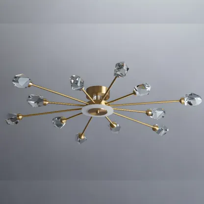 Geometric Crystal Gold Semi Flush Mount Light 3-Gear Dimming Image - 10