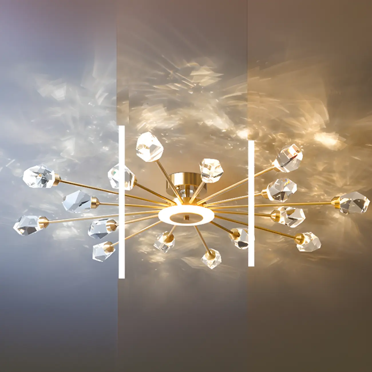 Geometric Crystal Gold Semi Flush Mount Light 3-Gear Dimming Image - 12 | homeyfad