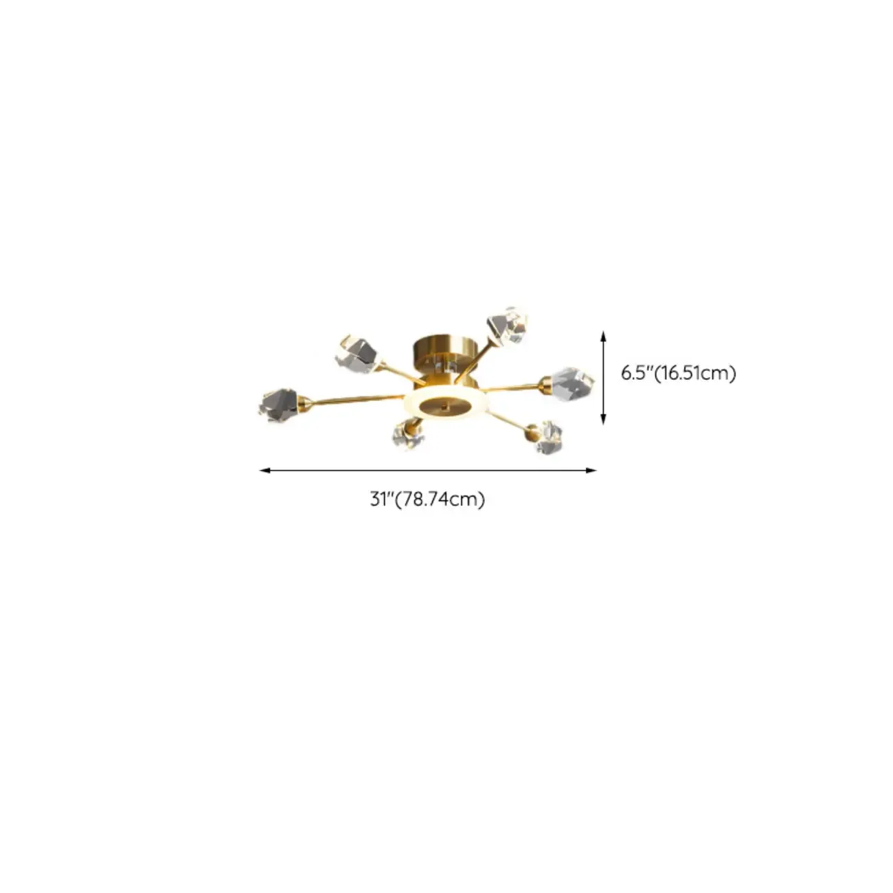 Geometric Crystal Gold Semi Flush Mount Light 3-Gear Dimming #size