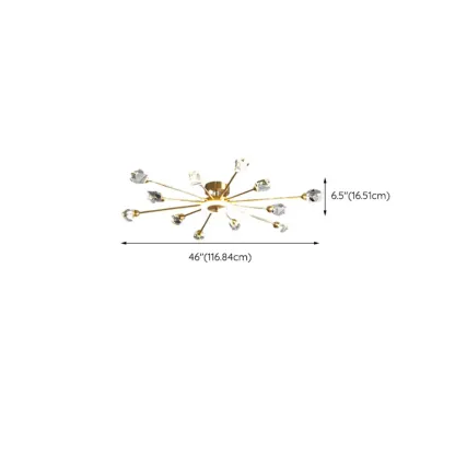 Geometric Crystal Gold Semi Flush Mount Light 3-Gear Dimming Image - 18