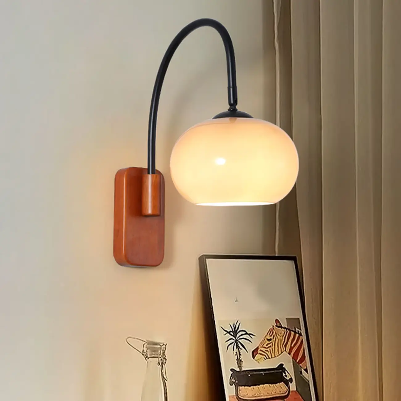 Modern Wood Wall Light with Milk Glass Shade for Indoors Image - 1 | homeyfad