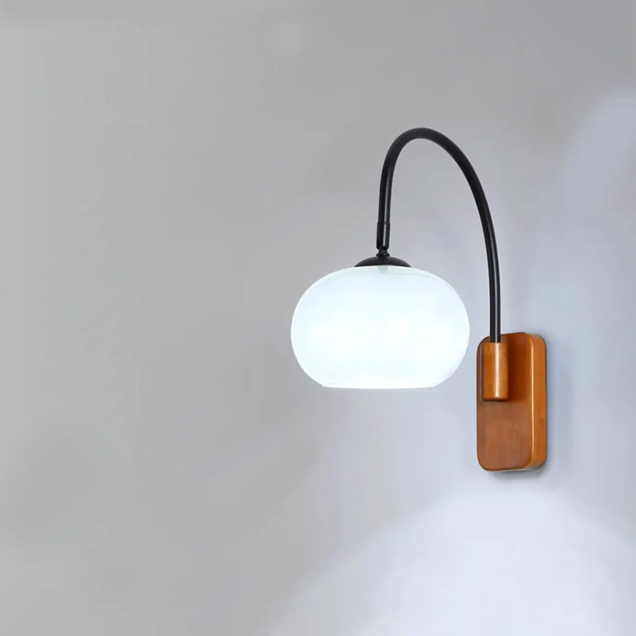 Modern Wood Wall Light with Milk Glass Shade for Indoors Image - 3 | homeyfad