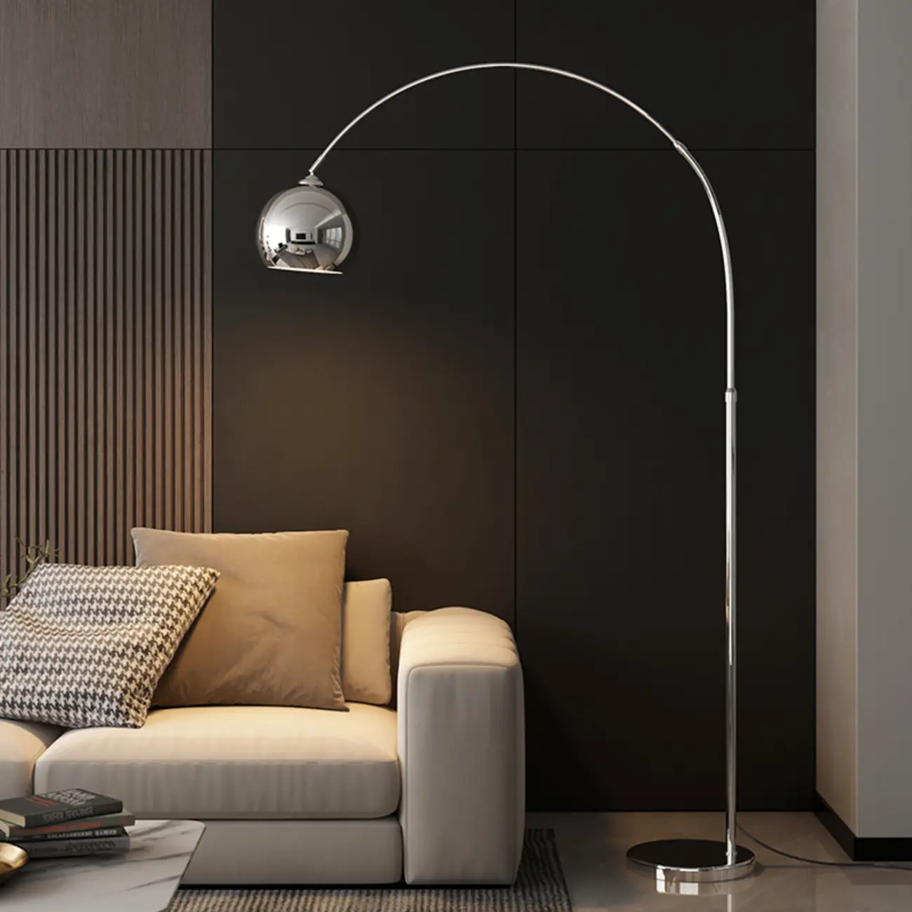 Modern Adjustable Silver Arc Floor Lamp Plug-In for Living Room | homeyfad