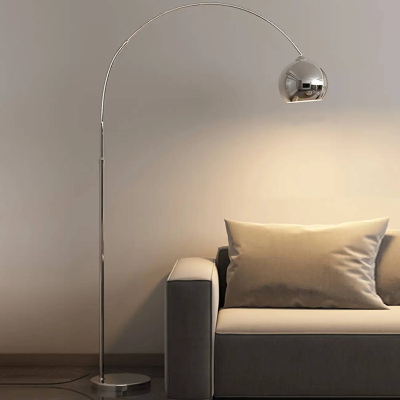 Modern Adjustable Silver Arc Floor Lamp Plug-In for Living Room | homeyfad
