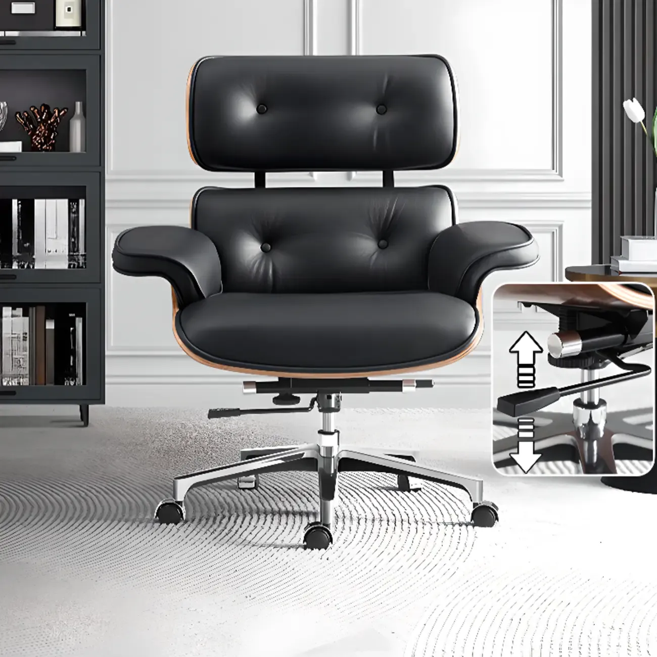 Elegant Leather Adjustable Swivel Office Chair Image - 1