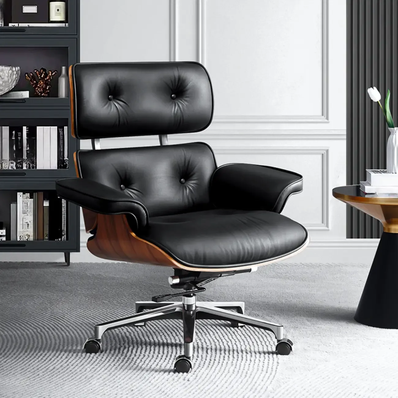 Elegant Leather Adjustable Swivel Office Chair Image - 2