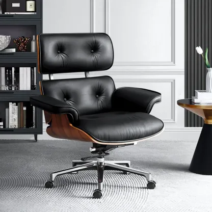 Elegant Leather Adjustable Swivel Office Chair Image - 2