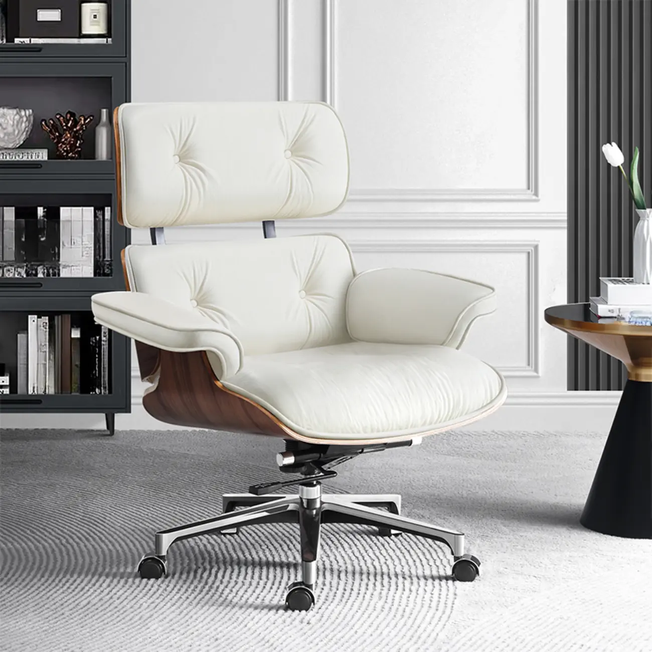 Elegant Leather Adjustable Swivel Office Chair Image - 3 | homeyfad