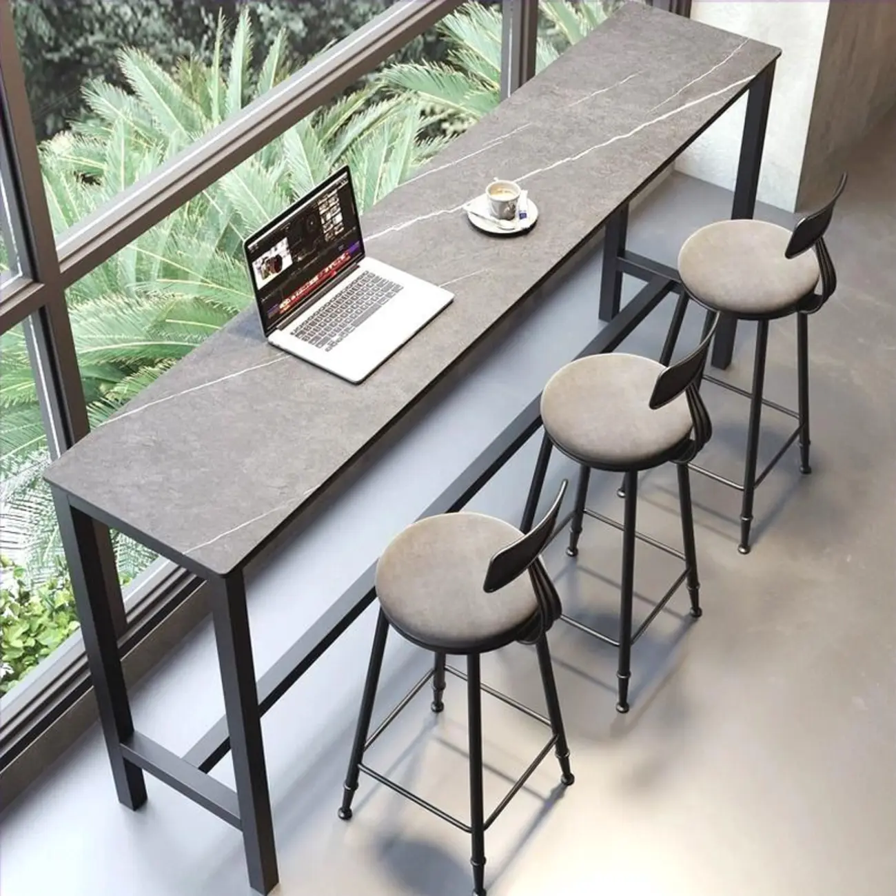Modern Gray Quartz Metal Legs Bar Tables Image - 1 | homeyfad