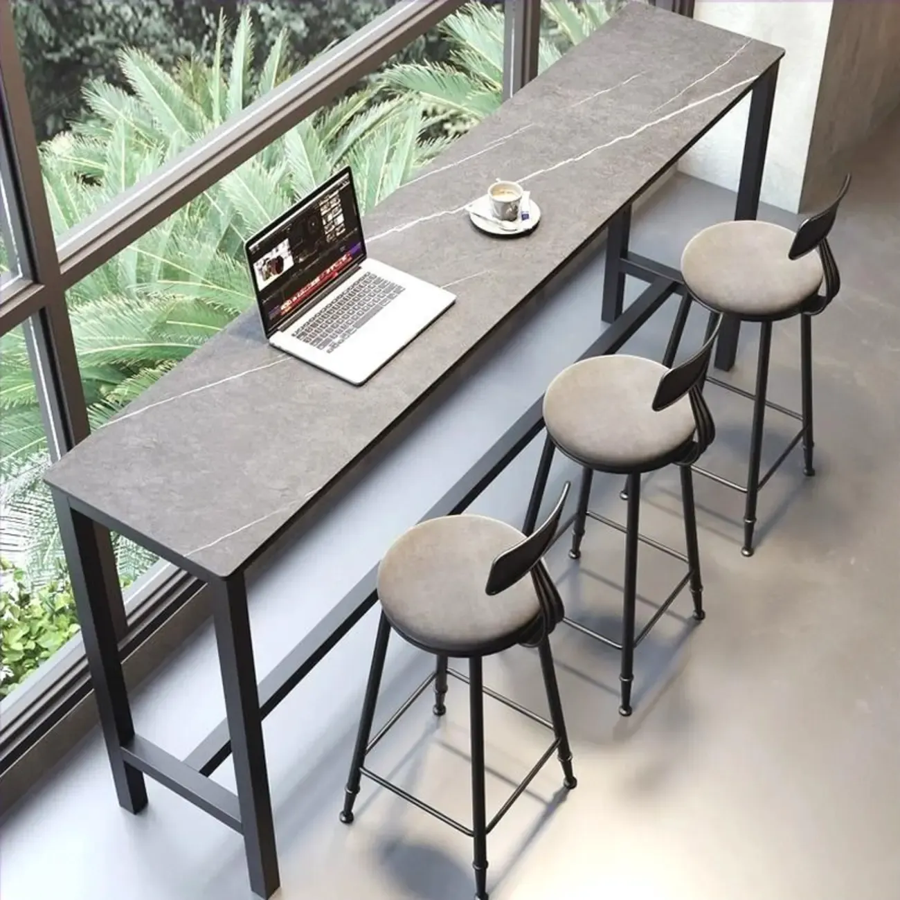 Modern Gray Quartz Metal Legs Bar Tables Image - 1