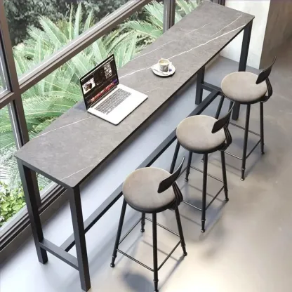Modern Gray Quartz Metal Legs Bar Tables Image - 1