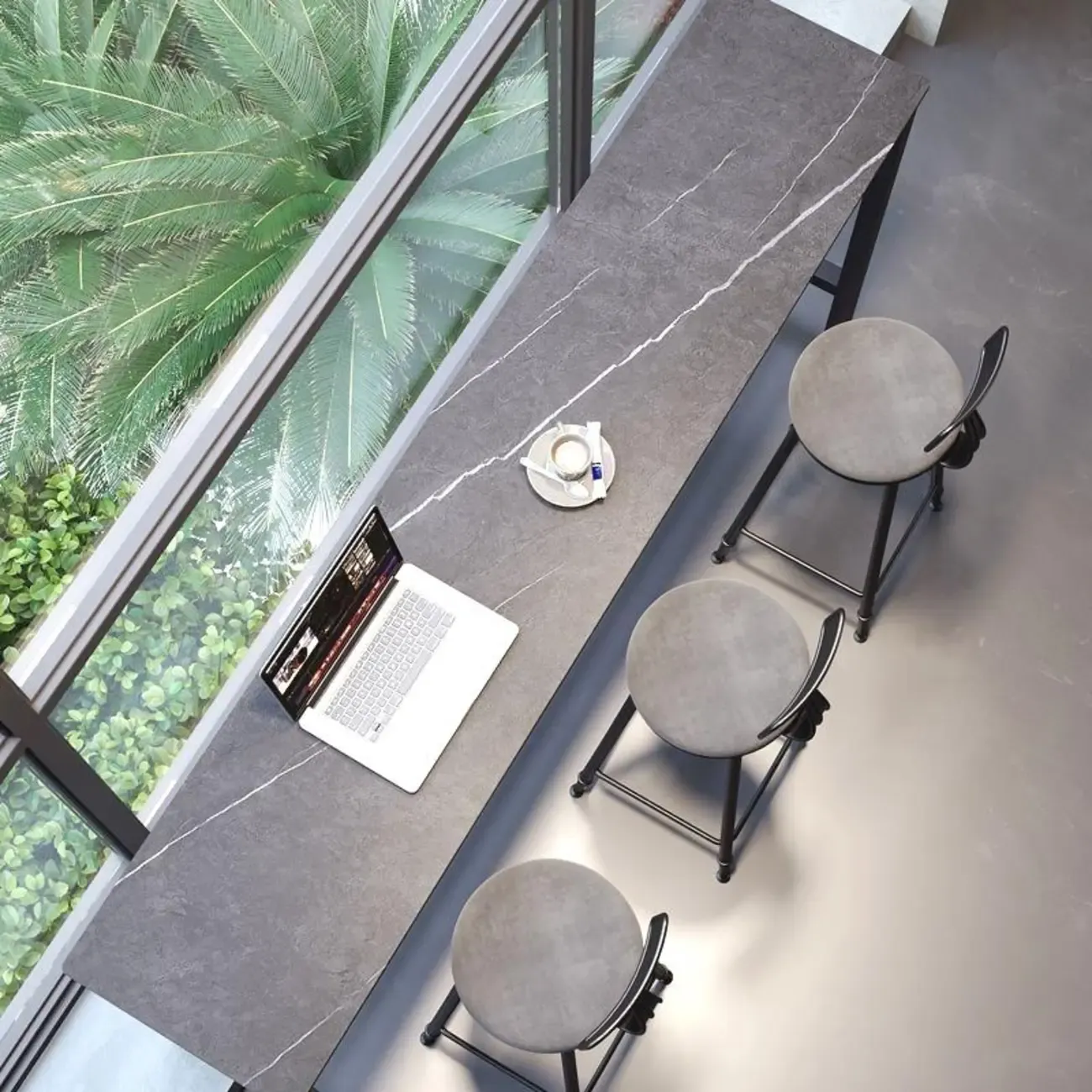 Modern Gray Quartz Metal Legs Bar Tables Image - 3