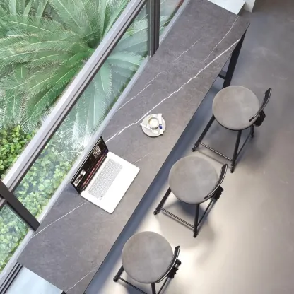 Modern Gray Quartz Metal Legs Bar Tables Image - 3