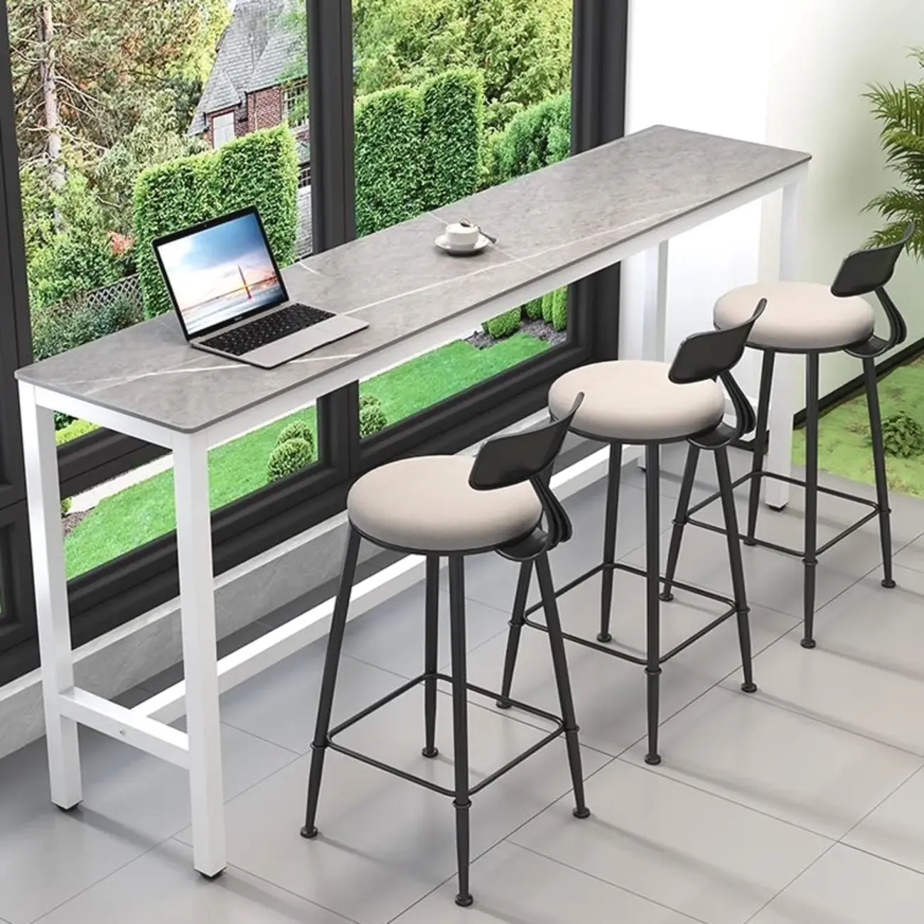 Modern Gray Quartz Metal Legs Bar Tables Image - 4