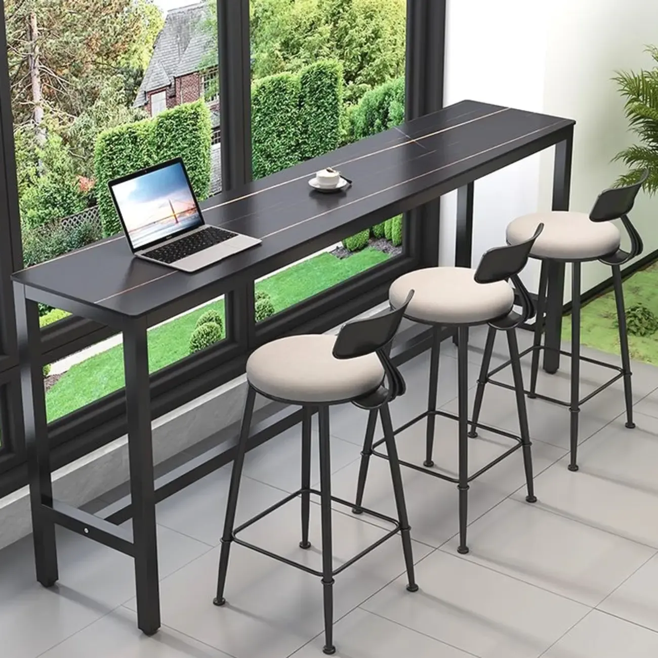 Modern Gray Quartz Metal Legs Bar Tables Image - 5