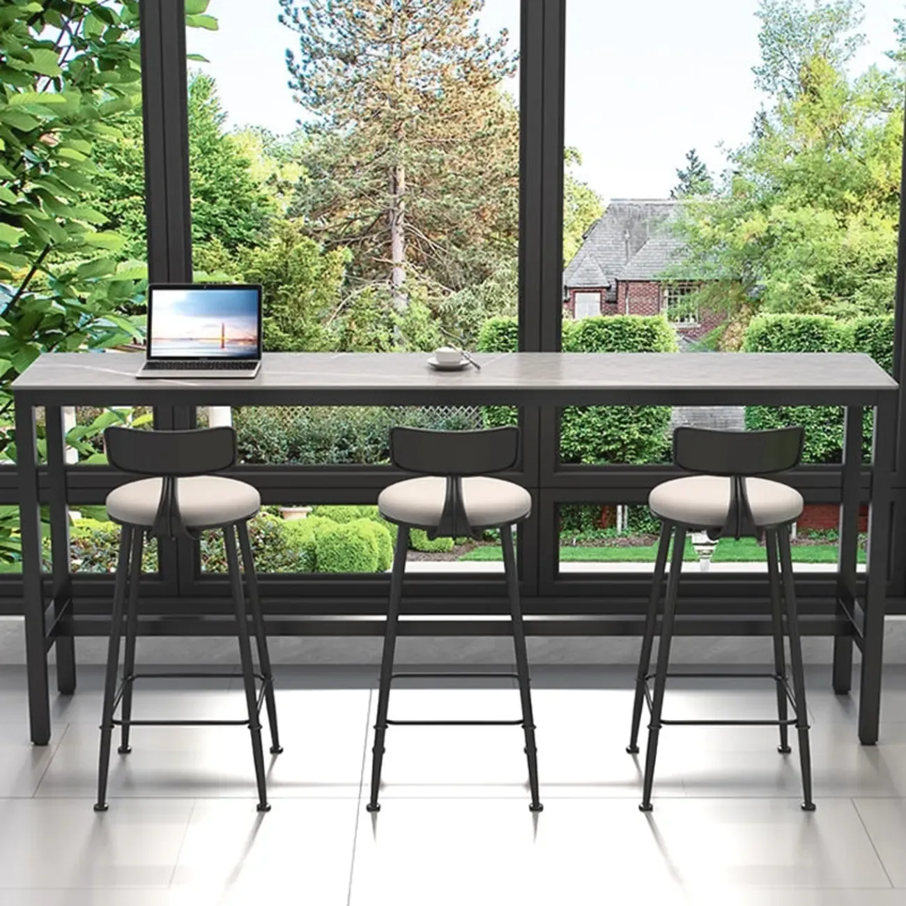 Modern Gray Quartz Metal Legs Bar Tables Image - 6