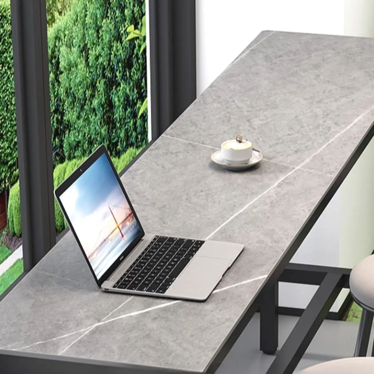 Modern Gray Quartz Metal Legs Bar Tables Image - 7 | homeyfad