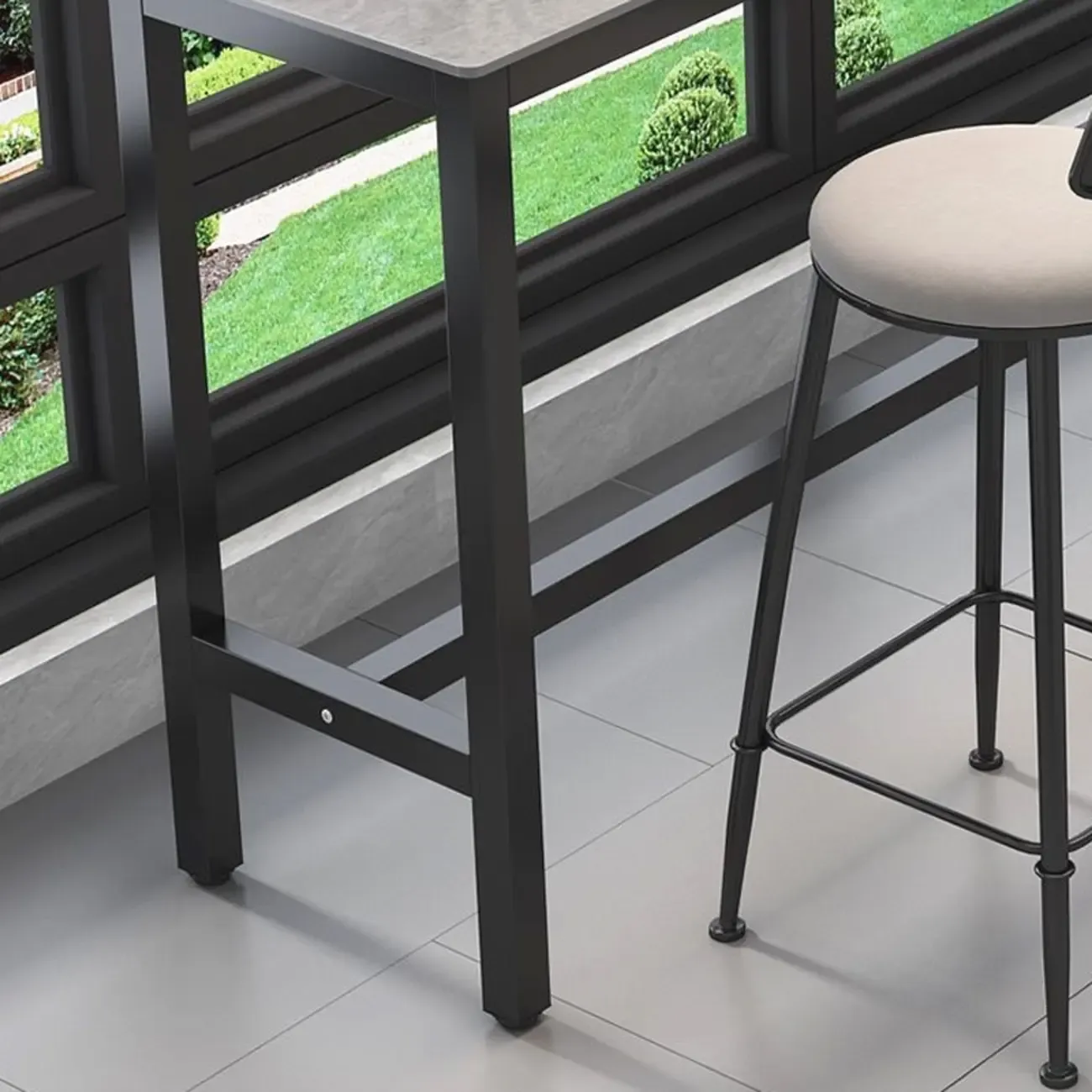 Modern Gray Quartz Metal Legs Bar Tables Image - 9