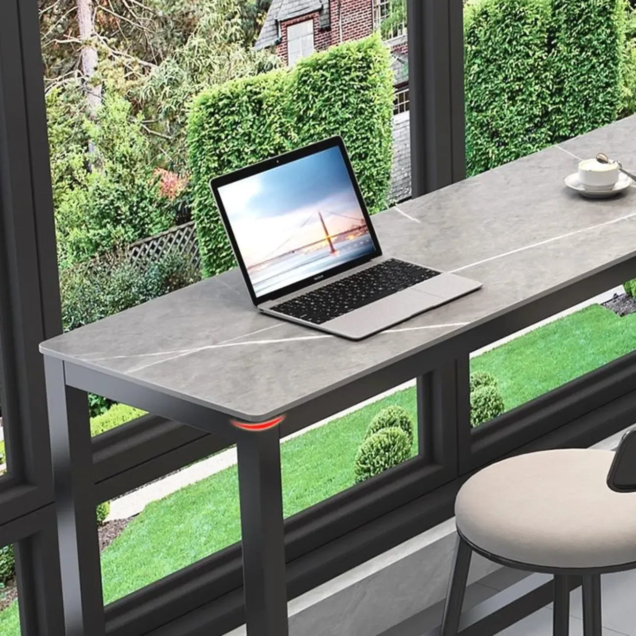 Modern Gray Quartz Metal Legs Bar Tables Image - 10