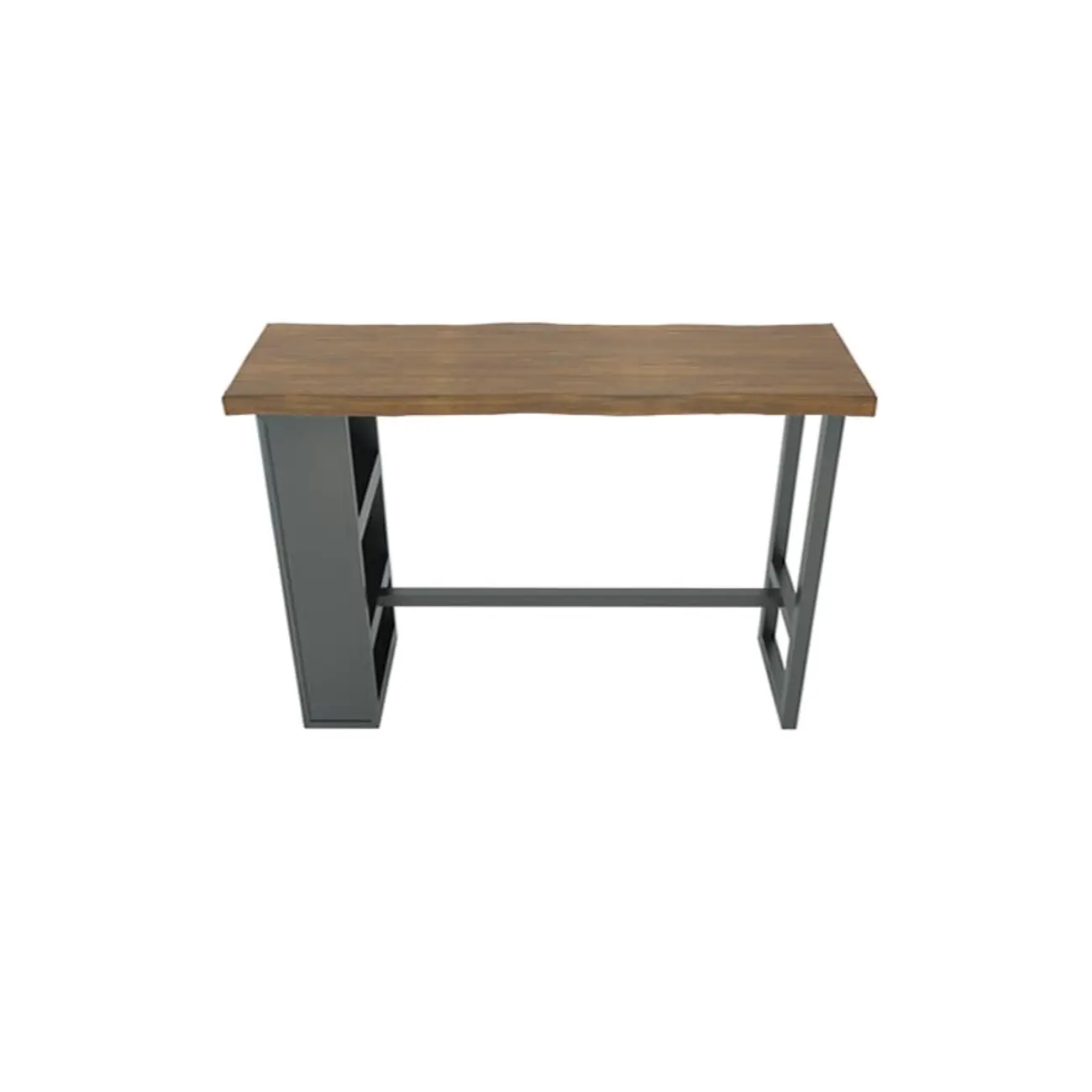 Industrial Brown Wooden Bar Height Table Metal Base with Shelves Image - 2 | homeyfad