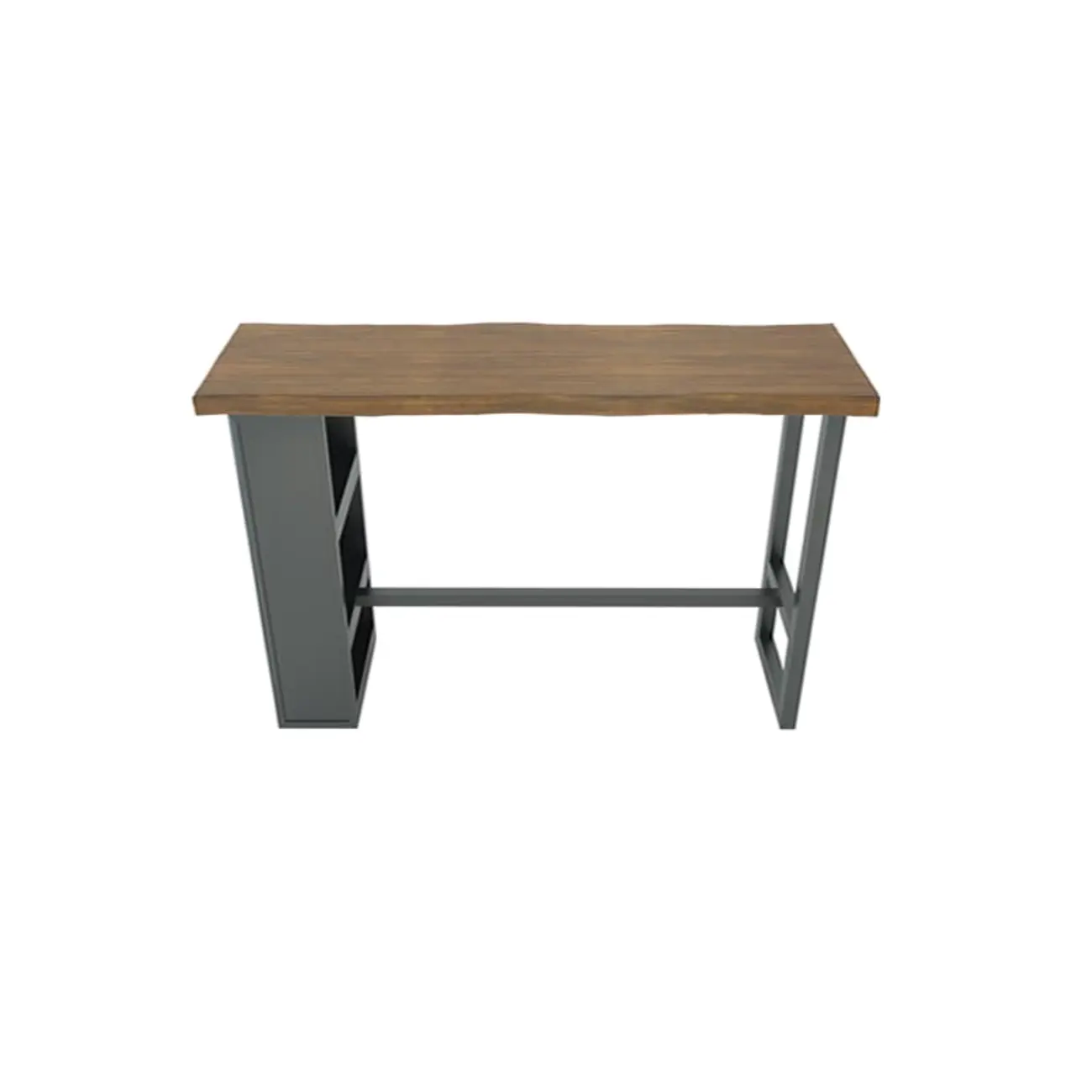 Industrial Brown Wooden Bar Height Table Metal Base with Shelves Image - 3 | homeyfad