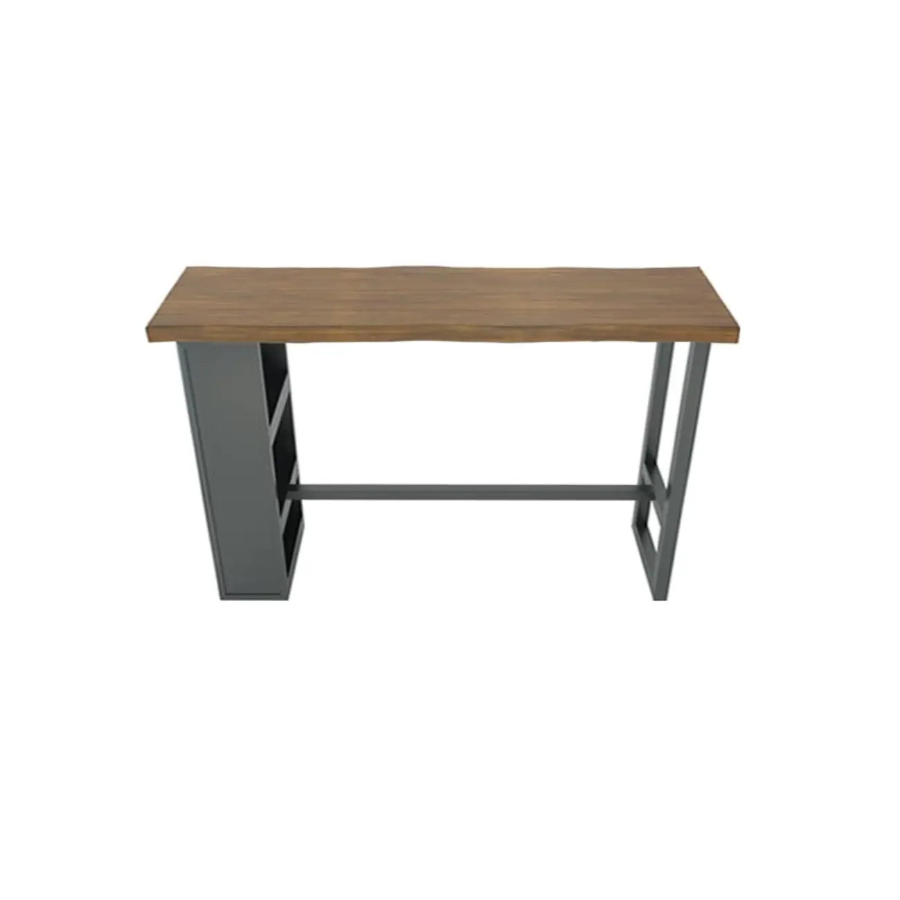 Industrial Brown Wooden Bar Height Table Metal Base with Shelves Image - 5 | homeyfad