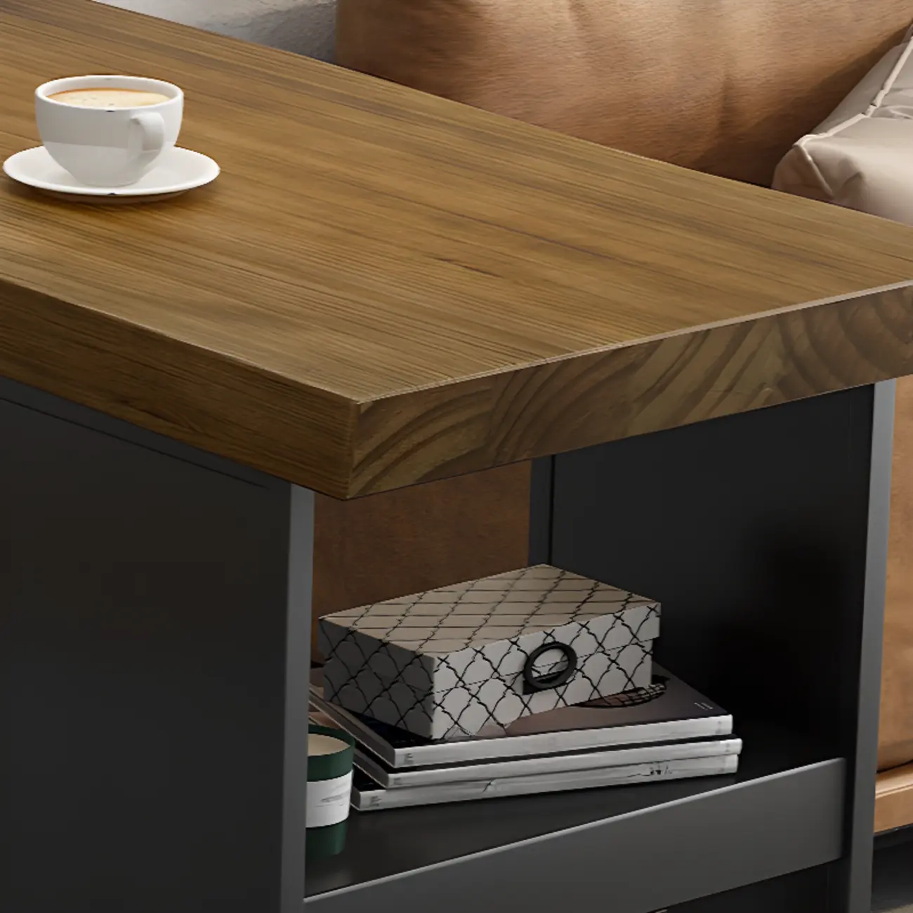 Industrial Brown Wooden Bar Height Table Metal Base with Shelves Image - 6 | homeyfad