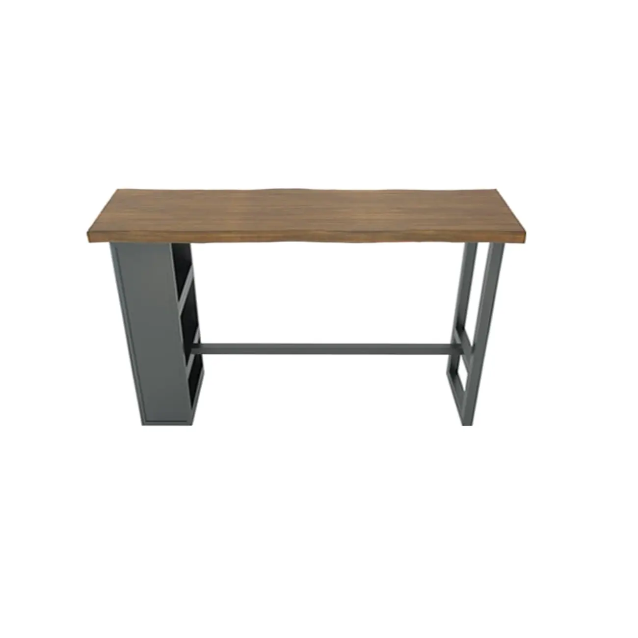 Industrial Brown Wooden Bar Height Table Metal Base with Shelves Image - 7 | homeyfad