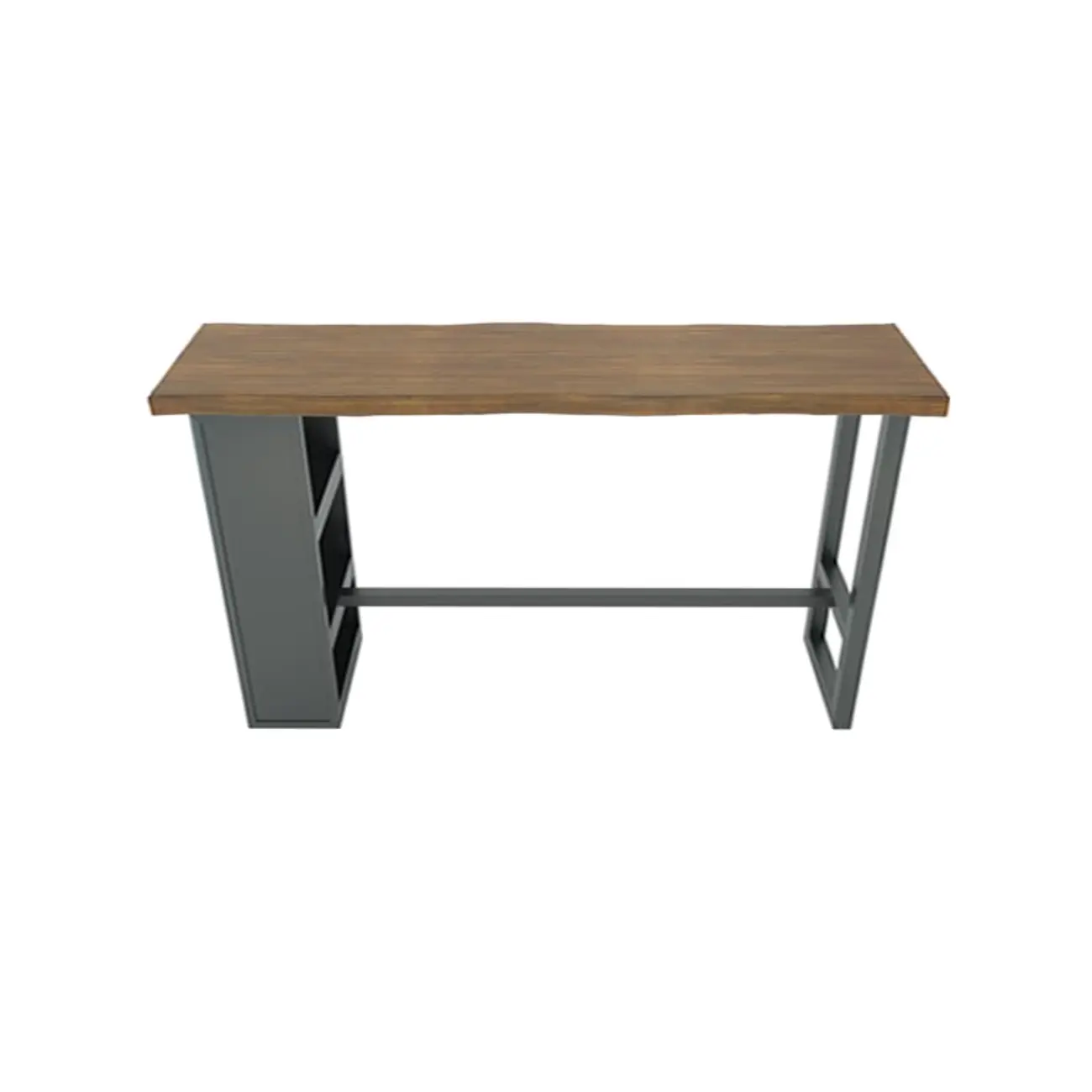 Industrial Brown Wooden Bar Height Table Metal Base with Shelves Image - 9 | homeyfad