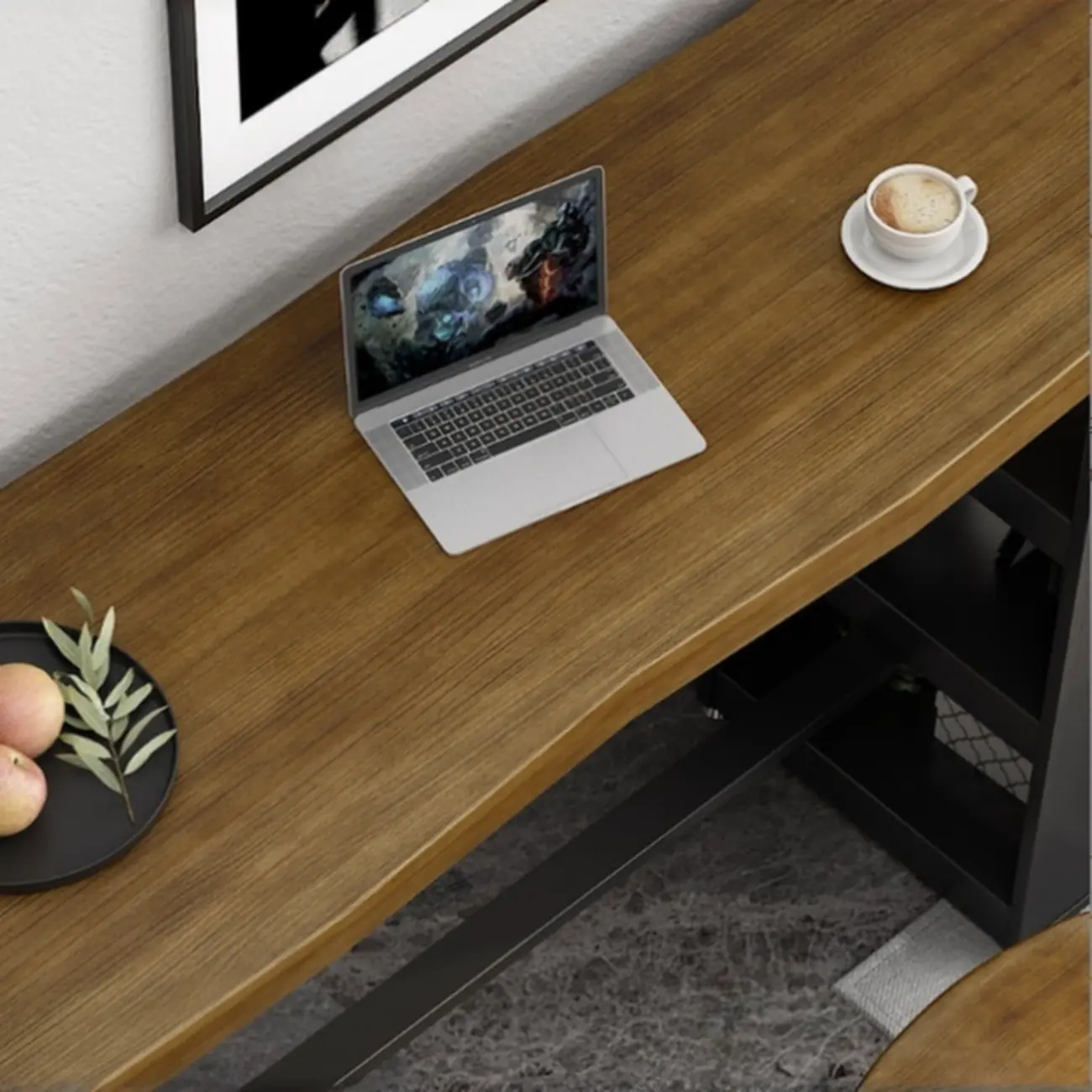 Industrial Brown Wooden Bar Height Table Metal Base with Shelves Image - 10 | homeyfad